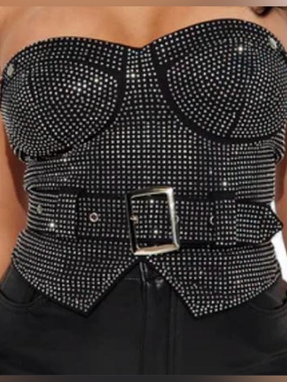 Fashion Nova Black Studded Strapless Bustier Top
